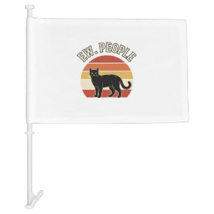 Funny Black Cat Ew People Vintage Retro Design_1 Car Flag