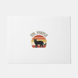 Funny Black Cat Ew People Vintage Retro Design_1 Doormat