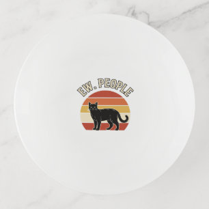 Funny Black Cat Ew People Vintage Retro Design_1 Trinket Tray