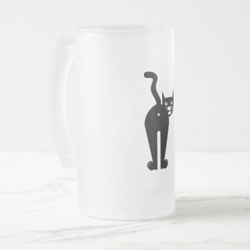 Funny Black Cat Frosted Glass Beer Mug