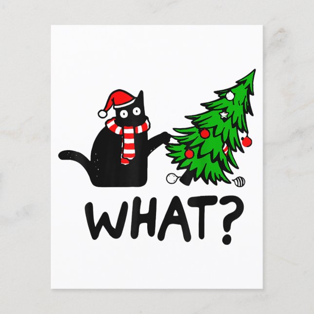 Funny Black Cat Gift Pushing Christmas Tree Over C (Front)