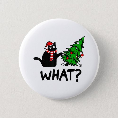 Funny Black Cat Gift Pushing Christmas Tree Over C Button