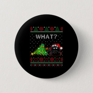 Funny Black Cat Gift Pushing Christmas Tree Over C Button
