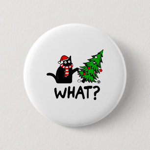 Funny Black Cat Gift Pushing Christmas Tree Over C Button