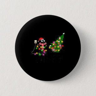 Funny Black Cat Gift Pushing Christmas Tree Over C Button