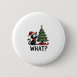 Funny Black Cat Gift Pushing Christmas Tree Over C Button