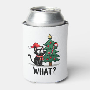 Funny Black Cat Gift Pushing Christmas Tree Over C Can Cooler