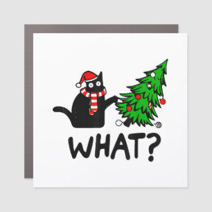 Funny Black Cat Gift Pushing Christmas Tree Over C Car Magnet