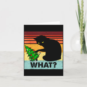 Funny Black Cat Gift Pushing Christmas Tree Over C Card
