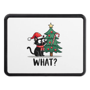 Funny Black Cat Gift Pushing Christmas Tree Over C Hitch Cover