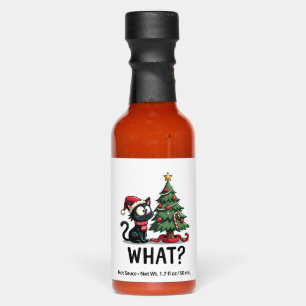 Funny Black Cat Gift Pushing Christmas Tree Over C Hot Sauces