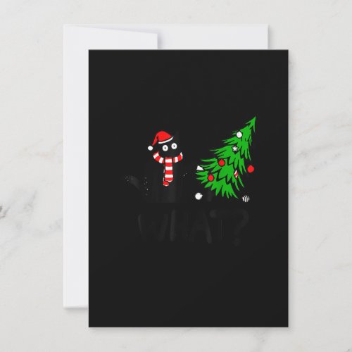 Funny Black Cat Gift Pushing Christmas Tree Over C Invitation
