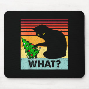 Funny Black Cat Gift Pushing Christmas Tree Over C Mouse Pad