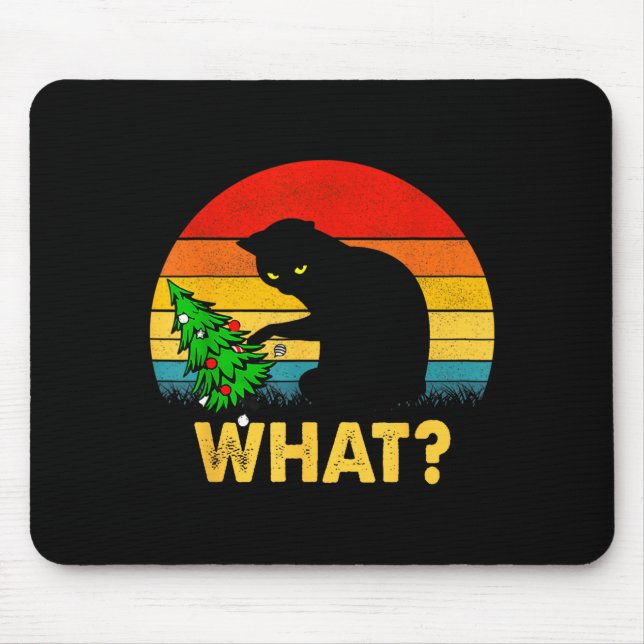 Funny Black Cat Gift Pushing Christmas Tree Over C Mouse Pad (Front)