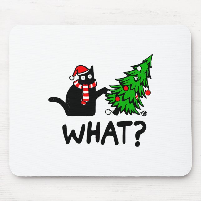Funny Black Cat Gift Pushing Christmas Tree Over C Mouse Pad (Front)