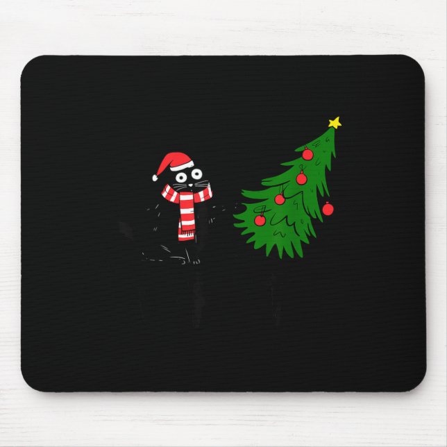Funny Black Cat Gift Pushing Christmas Tree Over C Mouse Pad (Front)