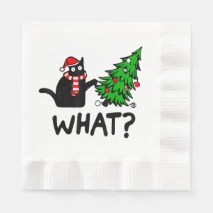 Funny Black Cat Gift Pushing Christmas Tree Over C Napkins