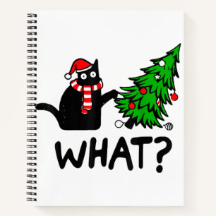 Funny Black Cat Gift Pushing Christmas Tree Over C Notebook
