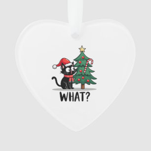 Funny Black Cat Gift Pushing Christmas Tree Over C Ornament