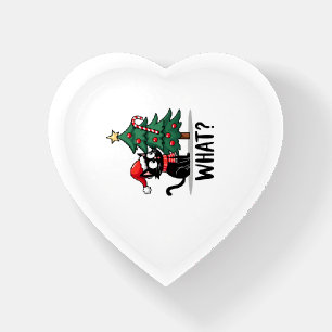 Funny Black Cat Gift Pushing Christmas Tree Over C Paperweight