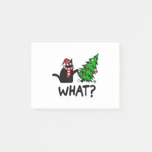 Funny Black Cat Gift Pushing Christmas Tree Over C Post-it Notes
