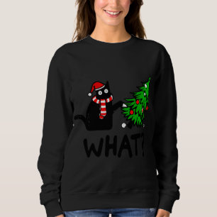 Funny Black Cat Gift Pushing Christmas Tree Over C Sweatshirt