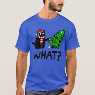 Funny Black Cat Gift Pushing Christmas Tree Over C T-Shirt