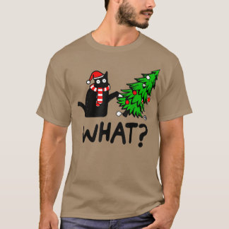 Funny Black Cat Gift Pushing Christmas Tree Over C T-Shirt