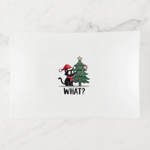 Funny Black Cat Gift Pushing Christmas Tree Over C Trinket Tray