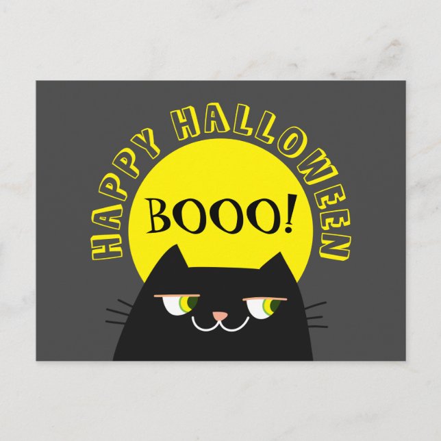 Funny Black Cat Halloween Postcard (Front)