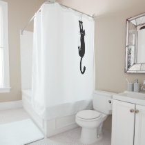 Funny Black Cat Hanging On | Crazy Kitty Shower Curtain