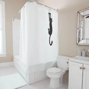 Funny Black Cat Hanging On | Crazy Kitty Shower Curtain