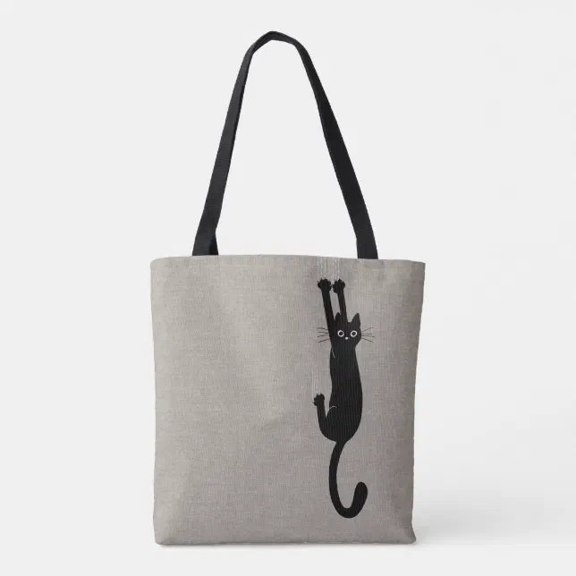 Funny Black Cat Hanging On | Humorous Kitty Tote Bag | Zazzle