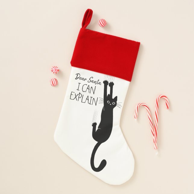 Funny Black Cat Hanging On I Can Explain Christmas Stocking (Front)
