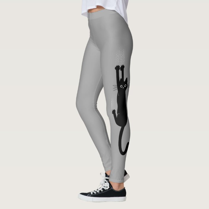 Funny Black Cat Hanging On Kitty Lover's Novelty Leggings