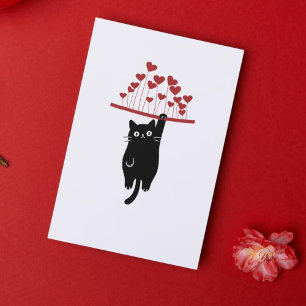 Funny Black Cat Hanging Out Valentine's Day Holiday Card