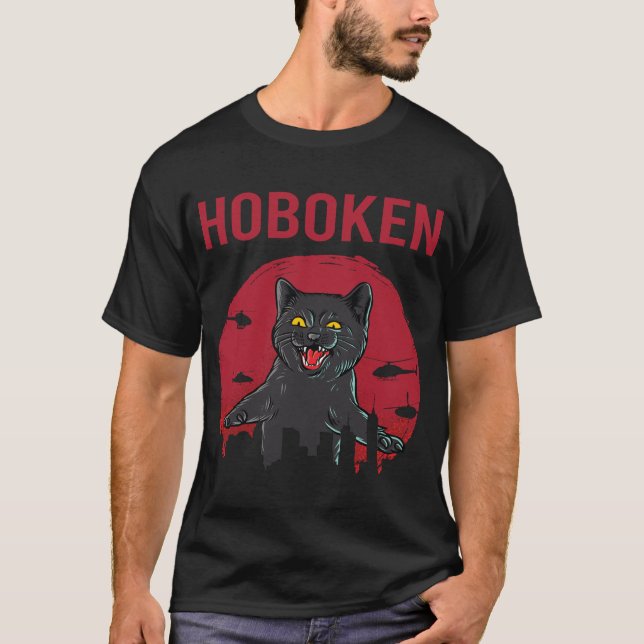 Funny Black Cat Hoboken T-Shirt (Front)