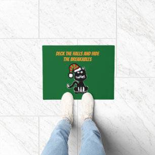 Funny Black Cat Holiday Humor Festive Cat Doormat