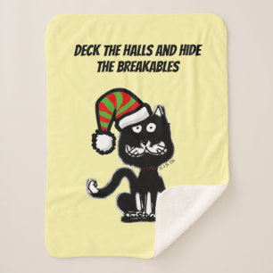 Funny Black Cat Holiday Humor Festive Cat Sherpa Blanket