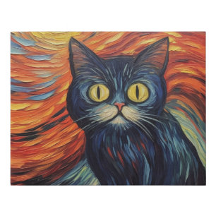 Funny black cat image by Edvard Munch inspired art Faux Canvas Print