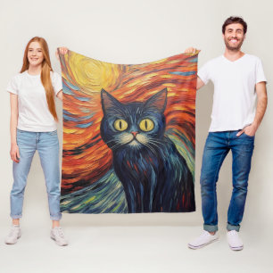 Funny black cat image by Edvard Munch inspired art Fleece Blanket