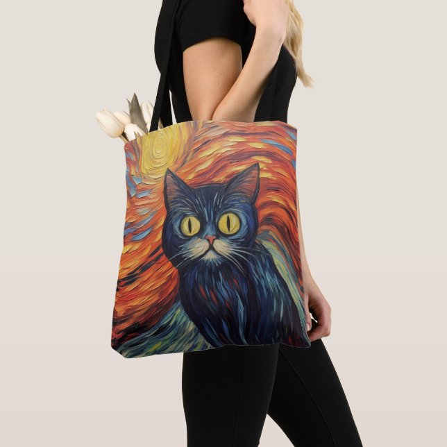 Funny black cat image by Edvard Munch inspired art Tote Bag (Close Up)