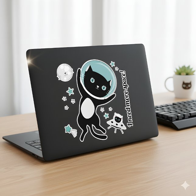 Funny Black Cat in Space “I Need More Space”  Sticker (Creator Uploaded)