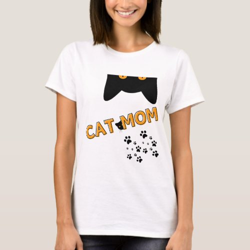 Funny Black Cat is staring Cat Mom  T_Shirt