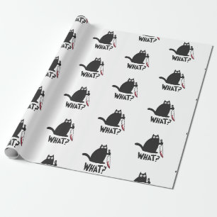 Funny Black Cat Knife What Meme Dark Humor Feline Wrapping Paper