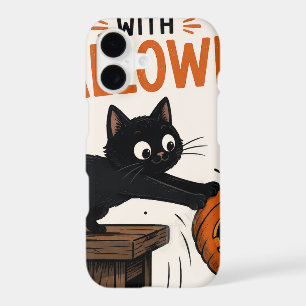 Funny Black Cat Knocking Over Pumpkin Halloween iPhone 17 Case