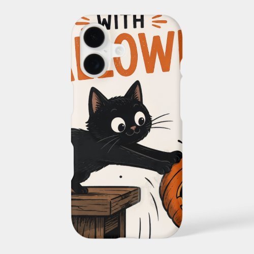 Funny Black Cat Knocking Over Pumpkin Halloween iPhone 17 Case
