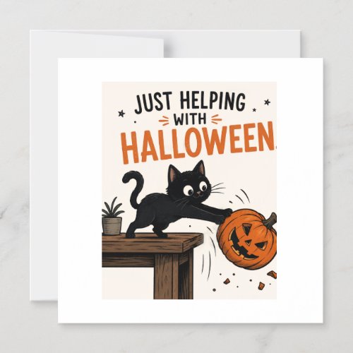 Funny Black Cat Knocking Over Pumpkin Halloween Magnetic Invitation