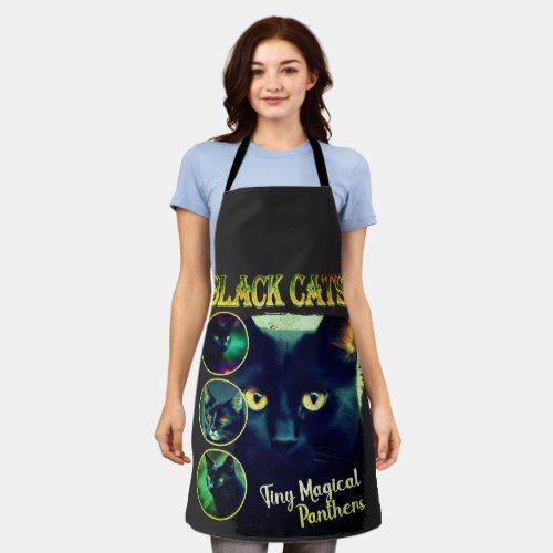 Funny Black Cat Lover Faux Bootleg 90s Graphic Apron