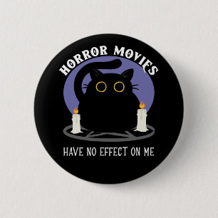 Funny Black Cat Loves Horror Movie Button